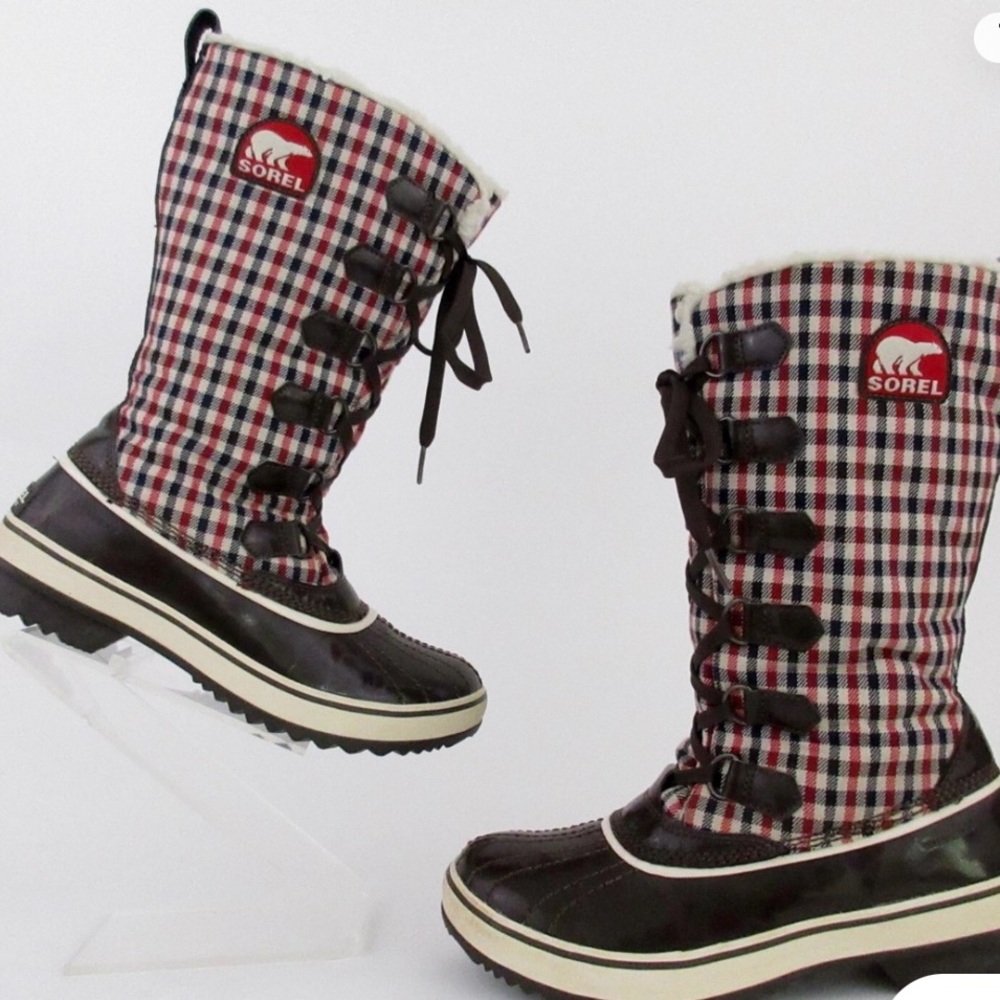 Sorel Women’s Waterproof Winter Boots – Plaid Faux-Fur Lined EUC - Picture 2 of 8